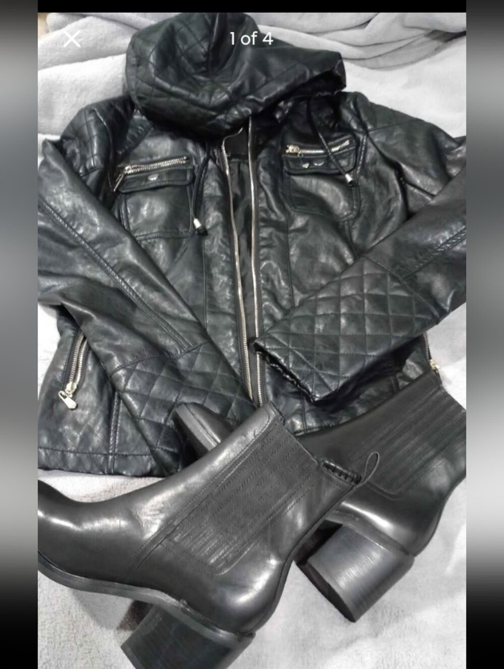 Therapy Blk Moto Leather Style Jacket PS & NWT Silent D Leather Boots Set SIZE 7